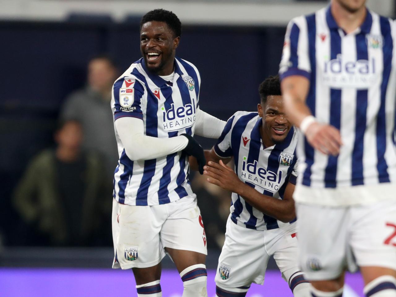 Josh Maja celebrates scoring against Luton 