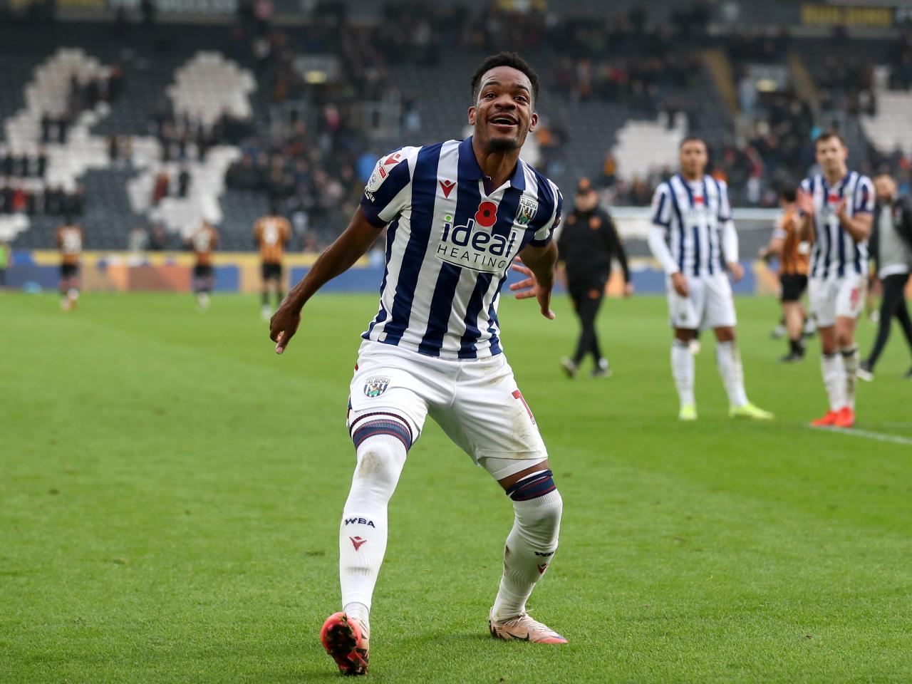 Grady Diangana celebrates a win after the full-time whistle