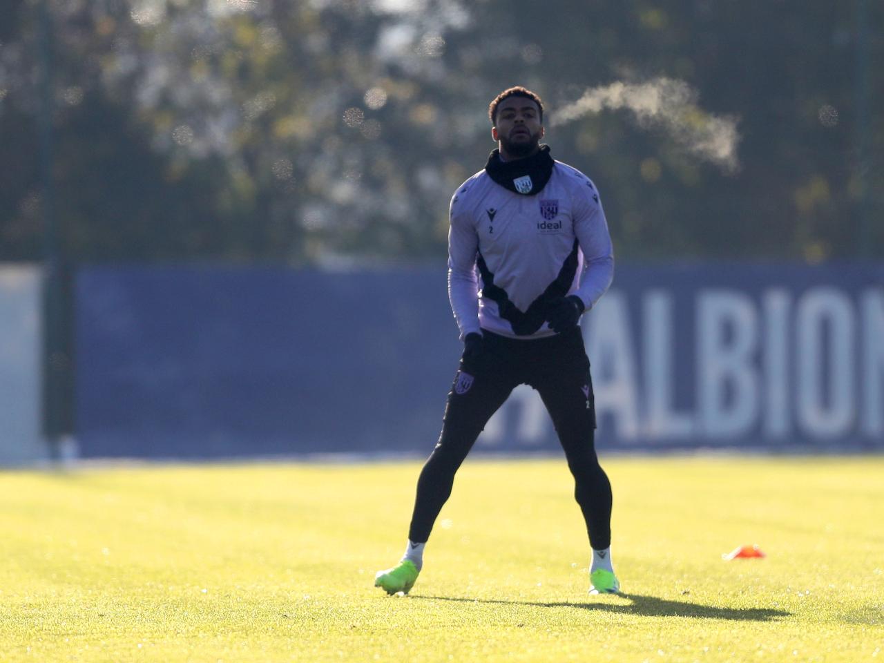 Darnell Furlong watching out for the ball during a training session 