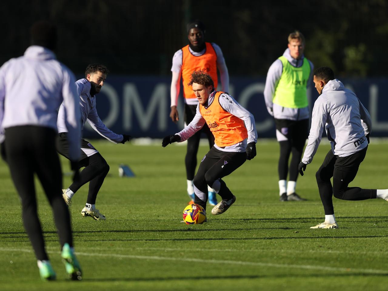 Callum Styles on the ball during a training session 
