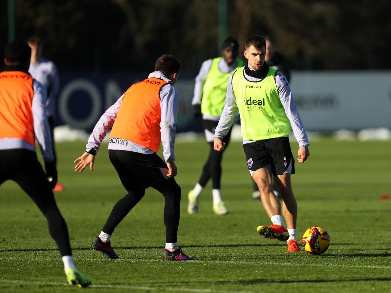Jayson Molumby on the ball during training 