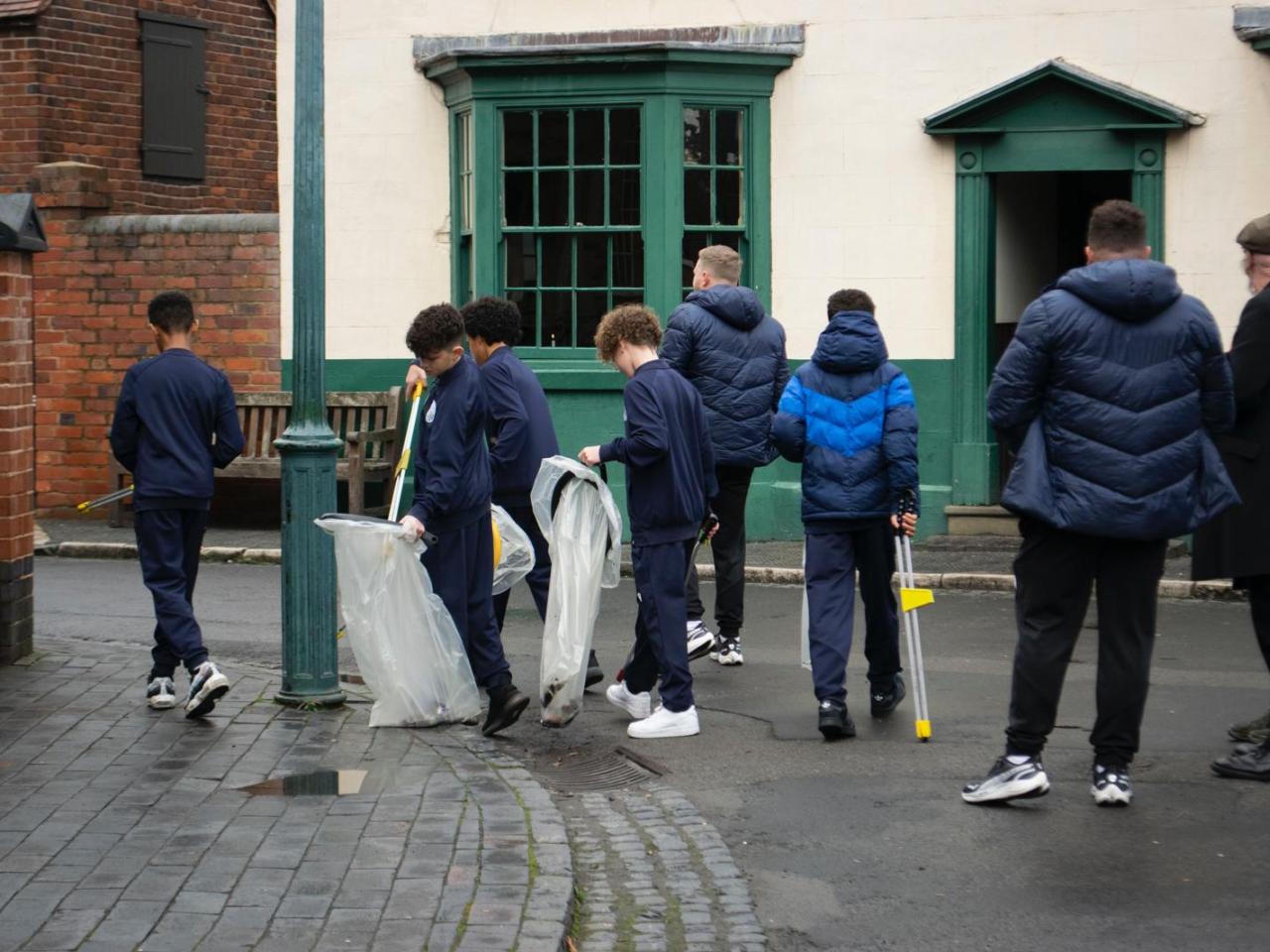 WBA U12s Academy players picking up litter at the Black Country Museum. 