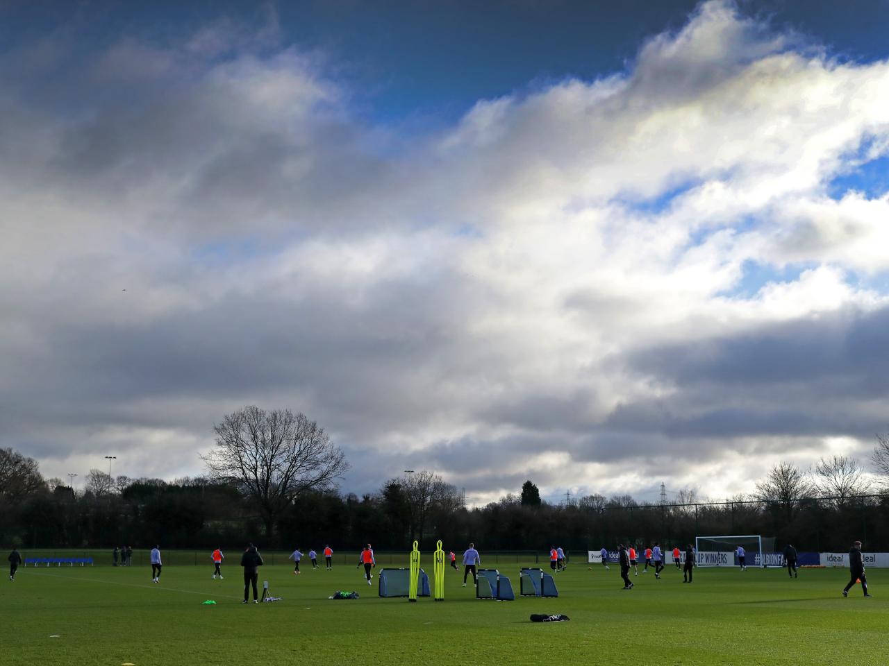 A general view of a training session with blue sky in the background 