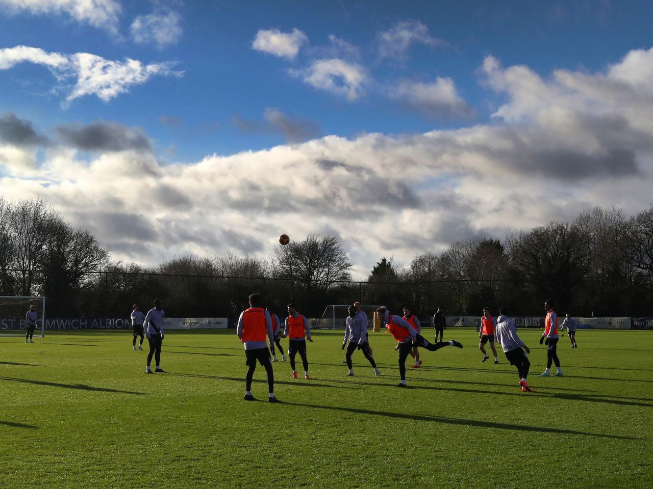 A general view of a training session with blue sky in the background 