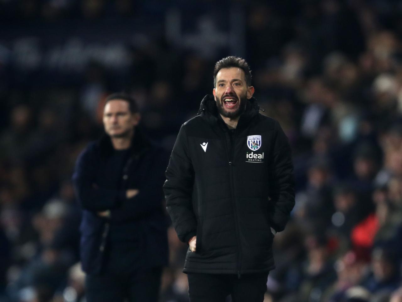 Carlos Corberán shouting on the side of the pitch against Coventry City 