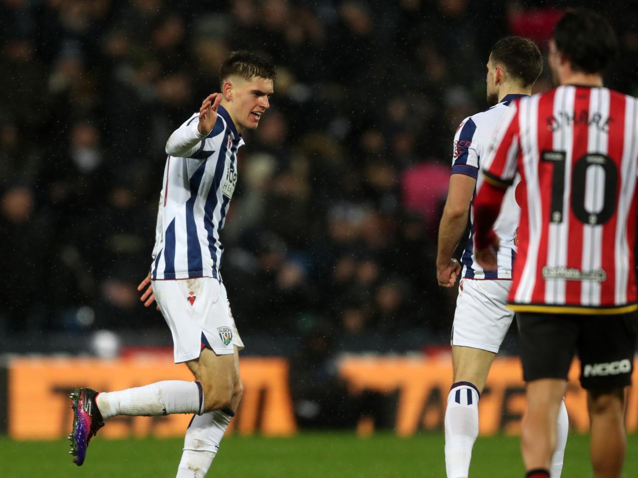Tom Fellows celebrates scoring against Sheffield United