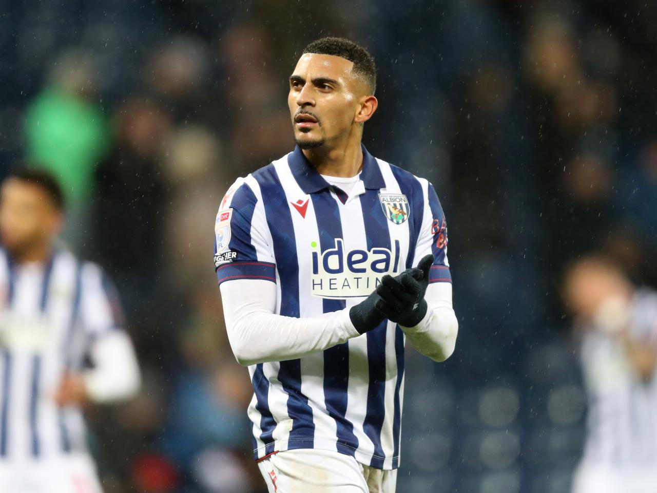 Karlan Grant applauding Albion fans after the match against Sheffield United 