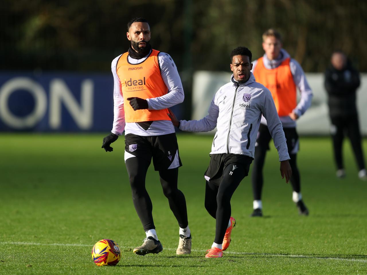 Kyle Bartley on the ball during training 
