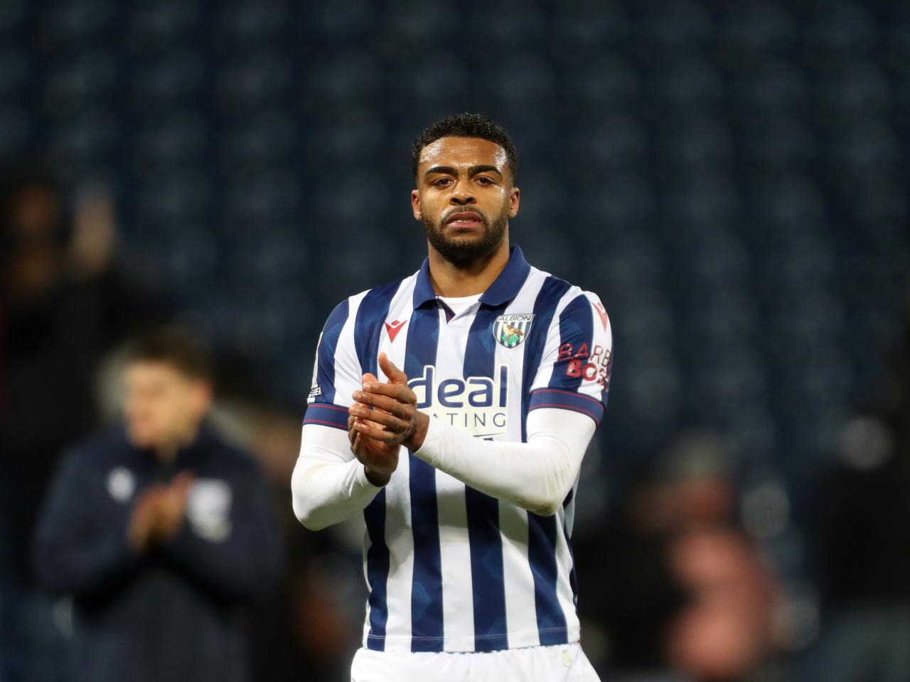 Darnell Furlong applauds Albion fans following the win over Bristol City
