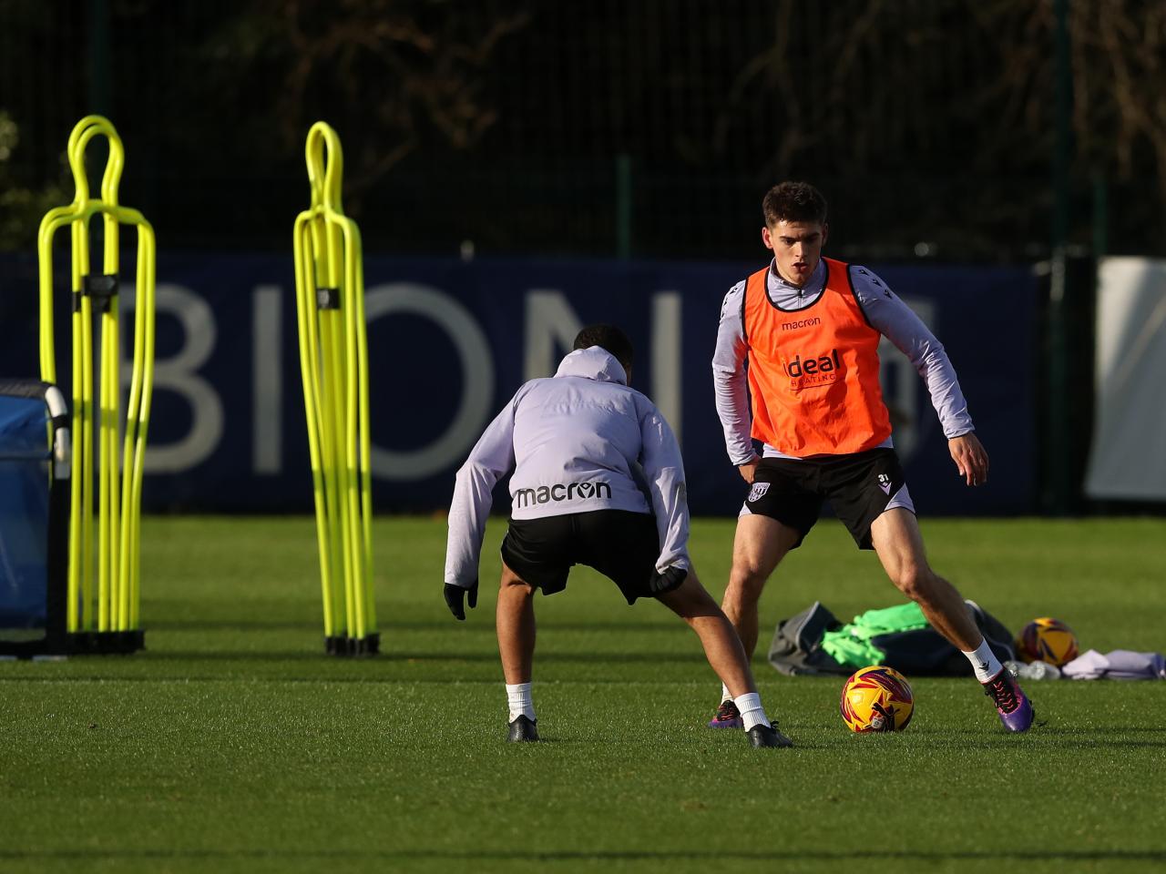 Tom Fellows on the ball during training 
