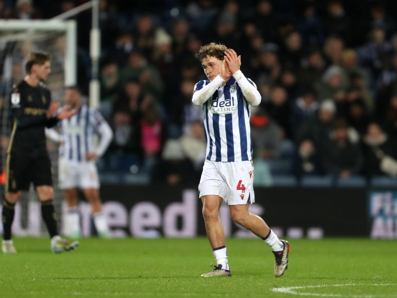 Callum Styles applauds supporters after Albion's win against Coventry City 