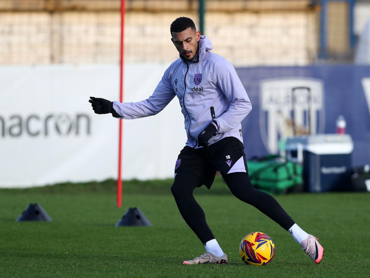 Karlan Grant on the ball during training 