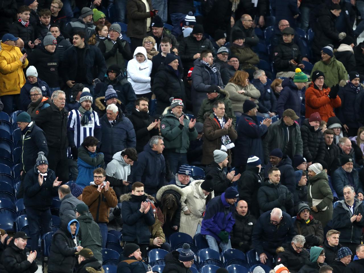 A general view of Albion fans watching the Coventry City game from the stand 