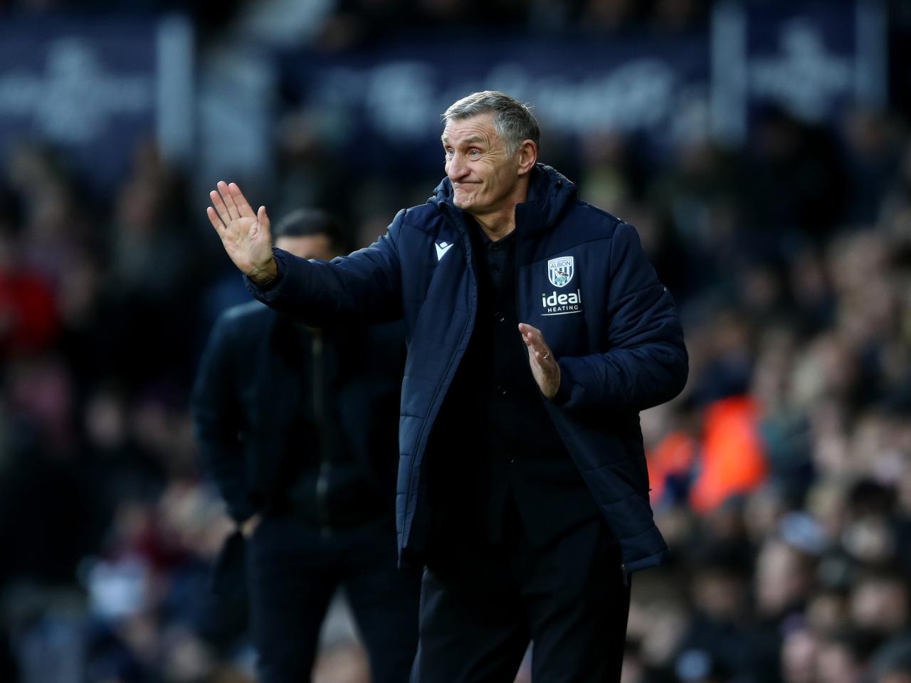 Tony Mowbray on the side of the pitch at The Hawthorns