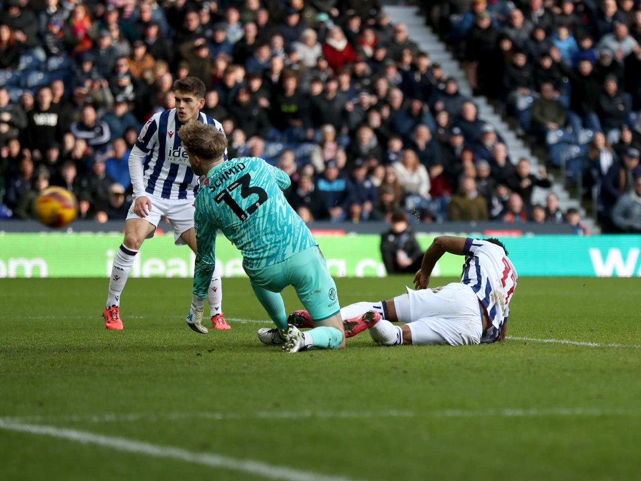 Grady Diangana scoring against Portsmouth at The Hawthorns 