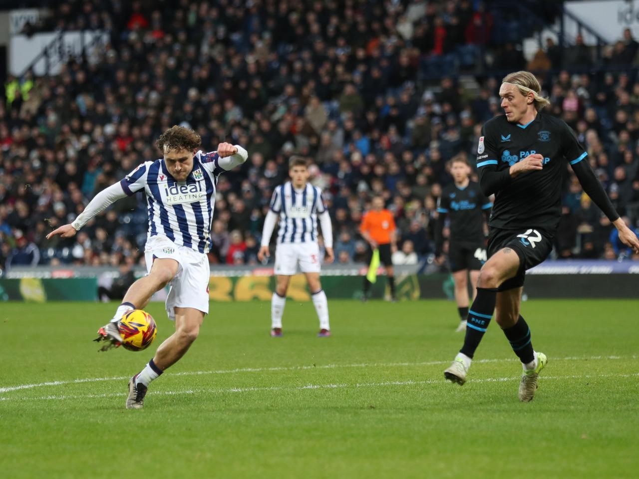 Callum Styles shoots and scores against Preston