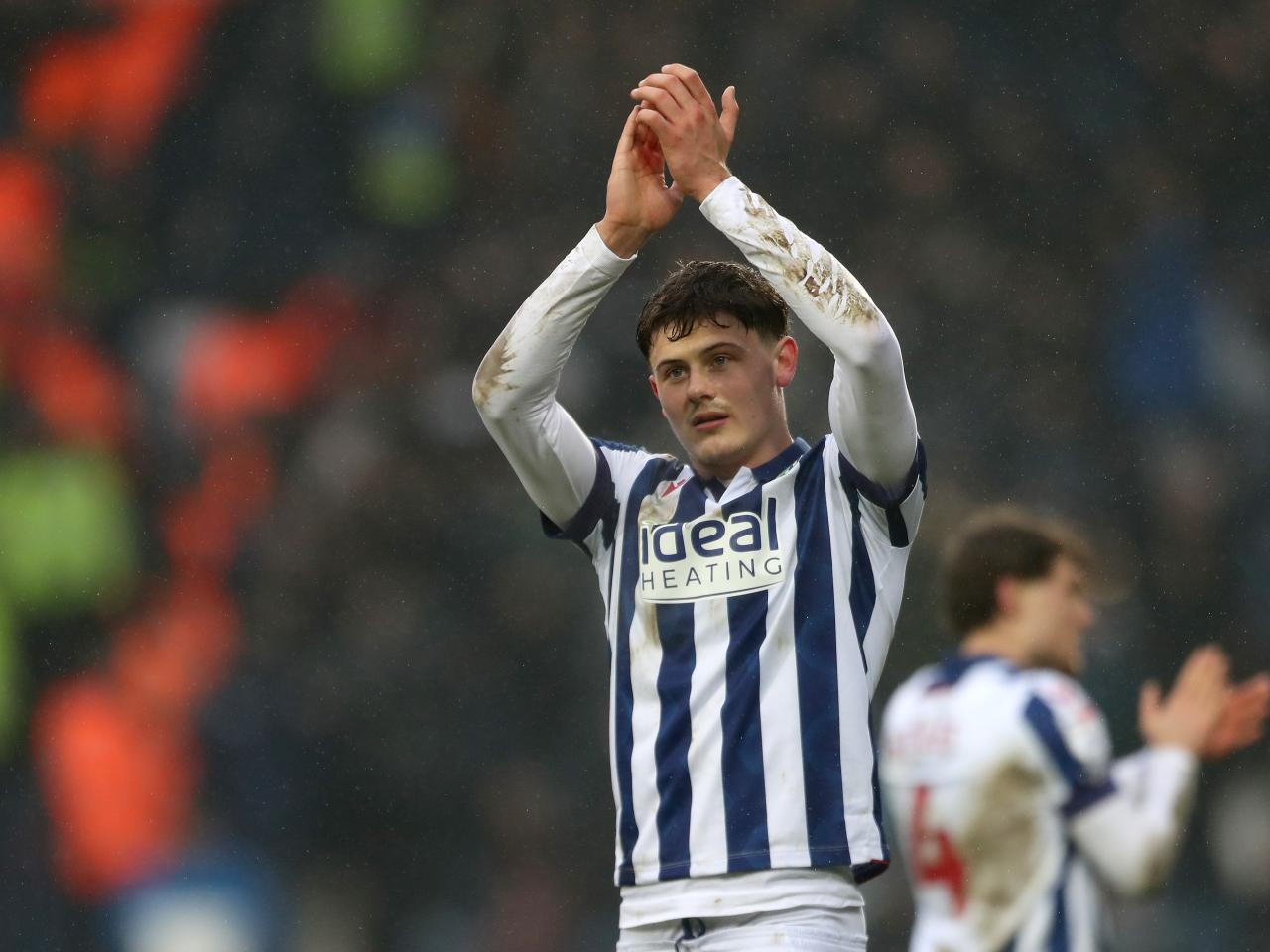 Will Lankshear applauding Albion fans after beating Sheffield Wednesday