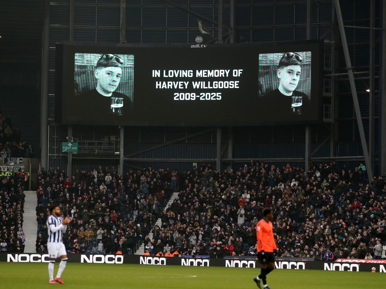 A tribute on the big screen at The Hawthorns for Harvey Willgoose