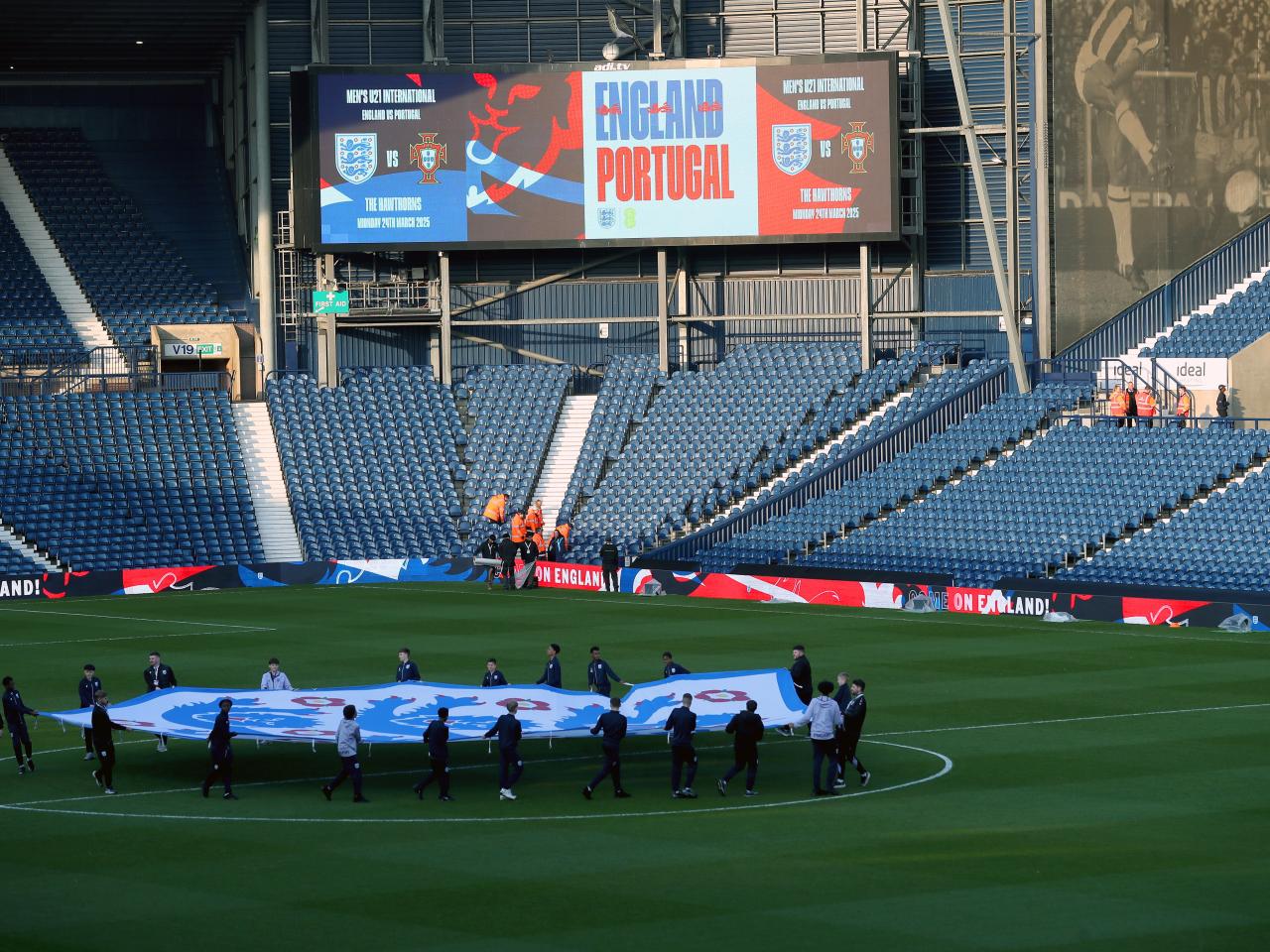 England branding on the big screens at The Hawthorns before the game with Portugal