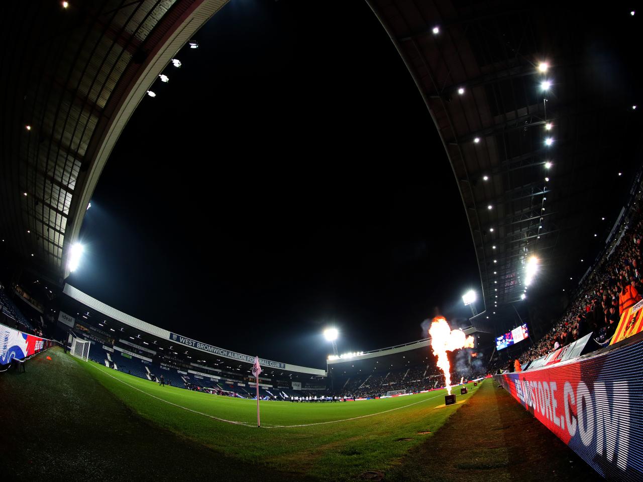 A general view of The Hawthorns with fire displays before England U21s and Portugal kick-off