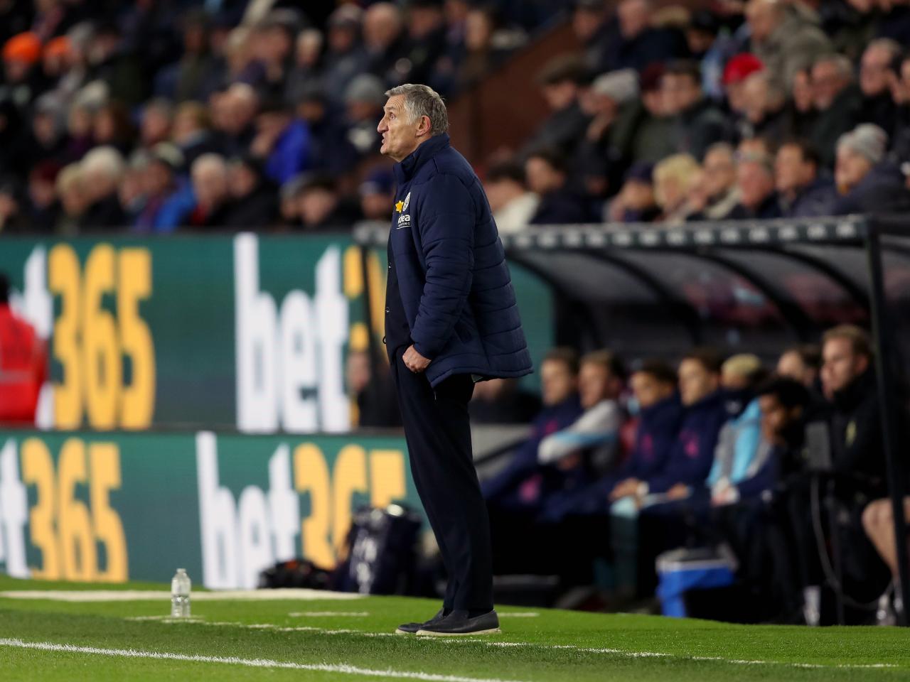 Tony Mowbray on the side of the pitch at Turf Moor