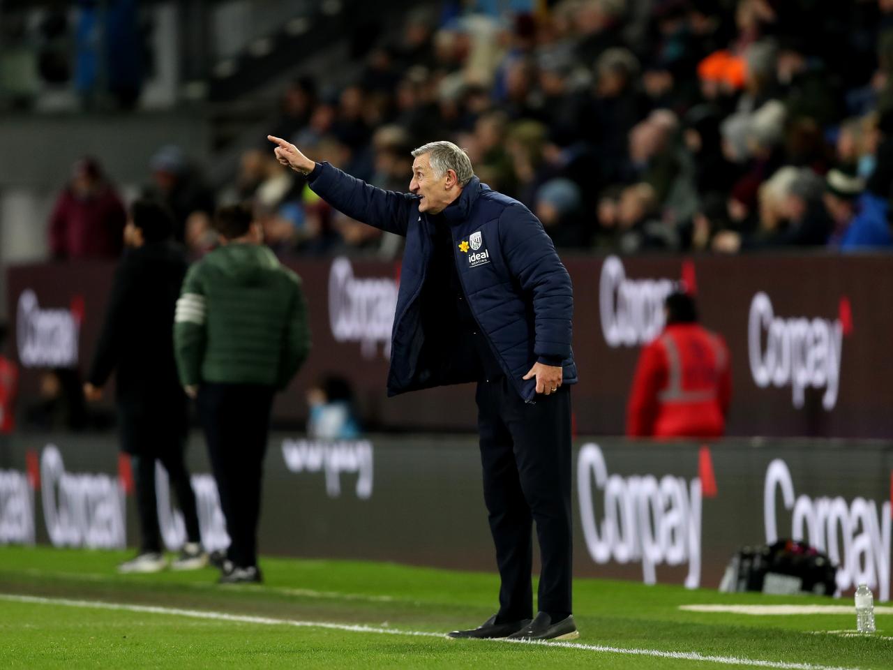 Tony Mowbray on the side of the pitch at Turf Moor