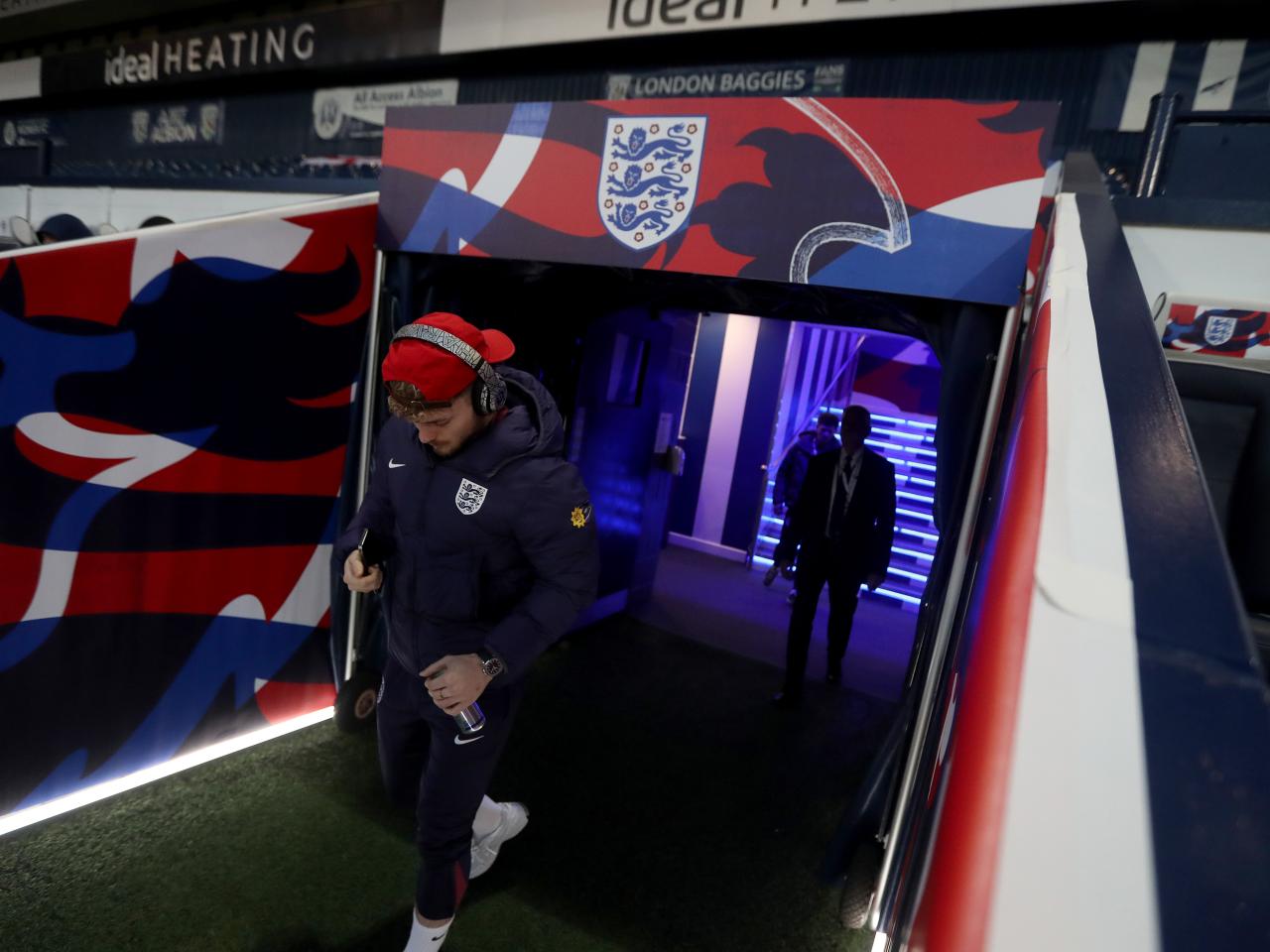 England players walking out of the tunnel at The Hawthorns for their warm up before playing Portugal