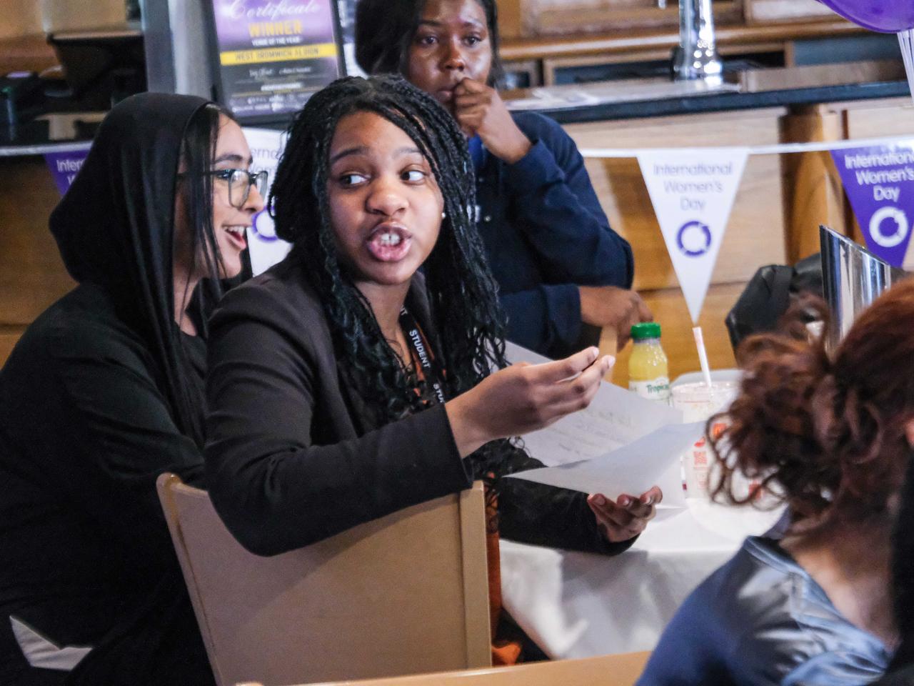 A pupil speaks at our International Women's Day event.