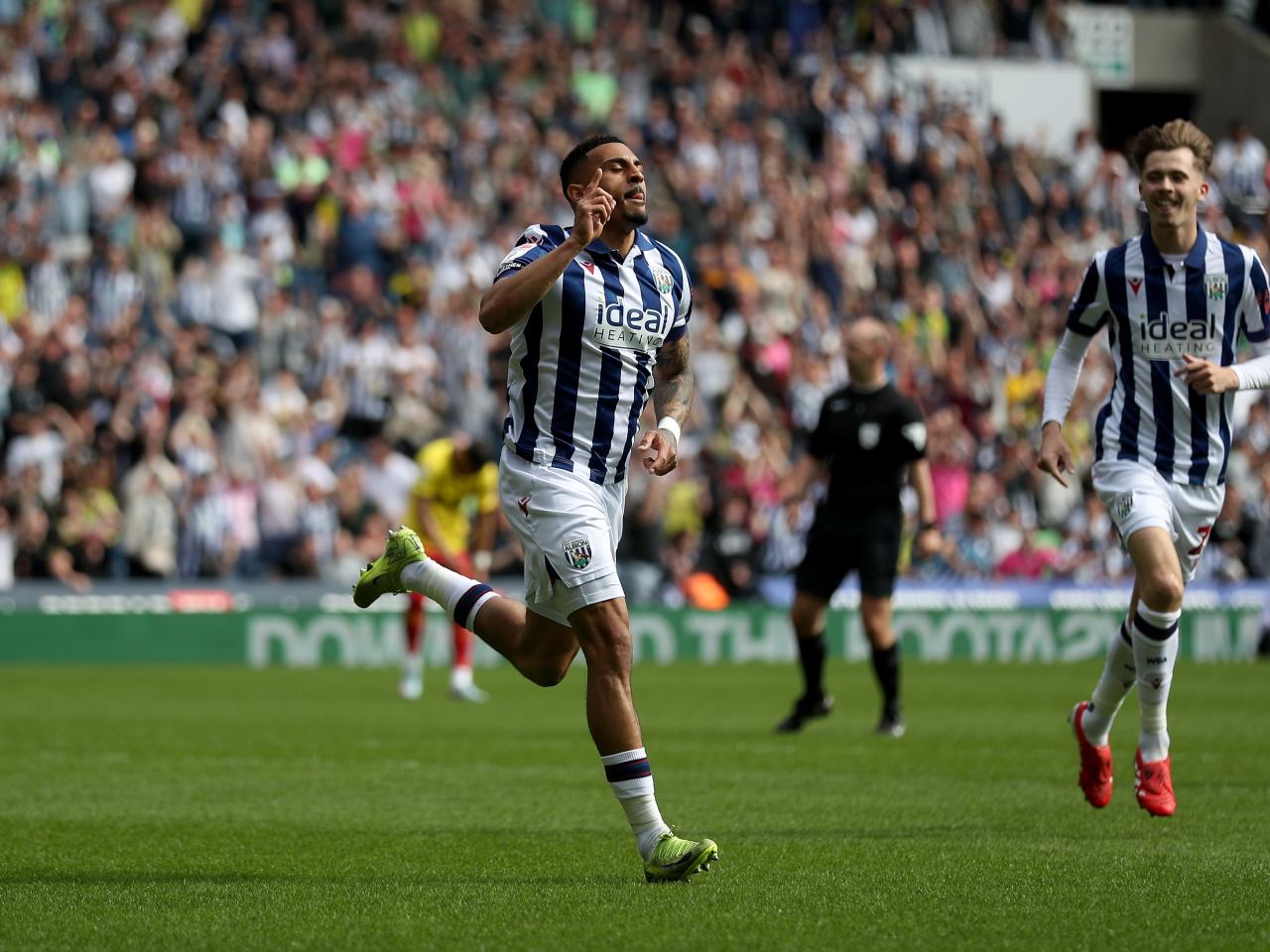karlan Grant celebrates scoring against Watford 