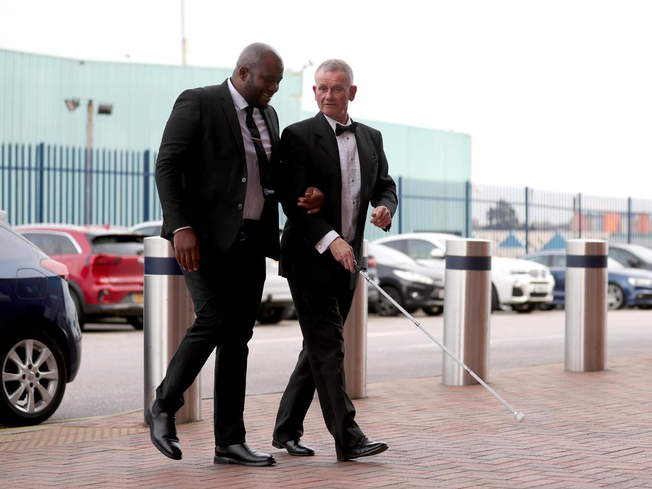 Blind Dave Heeley arriving at The Hawthorns for the end of season awards dinner 