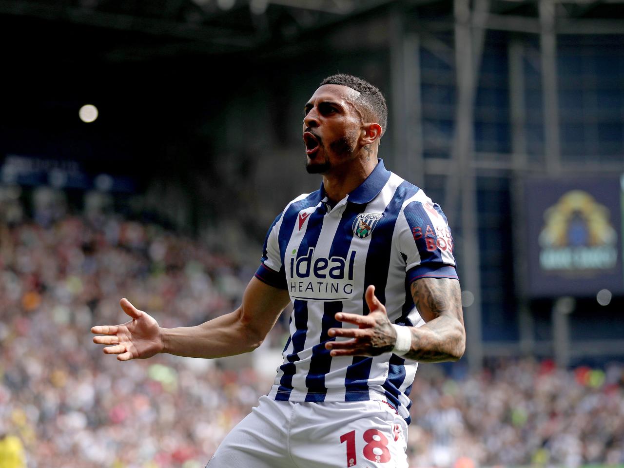 karlan Grant celebrates scoring against Watford 