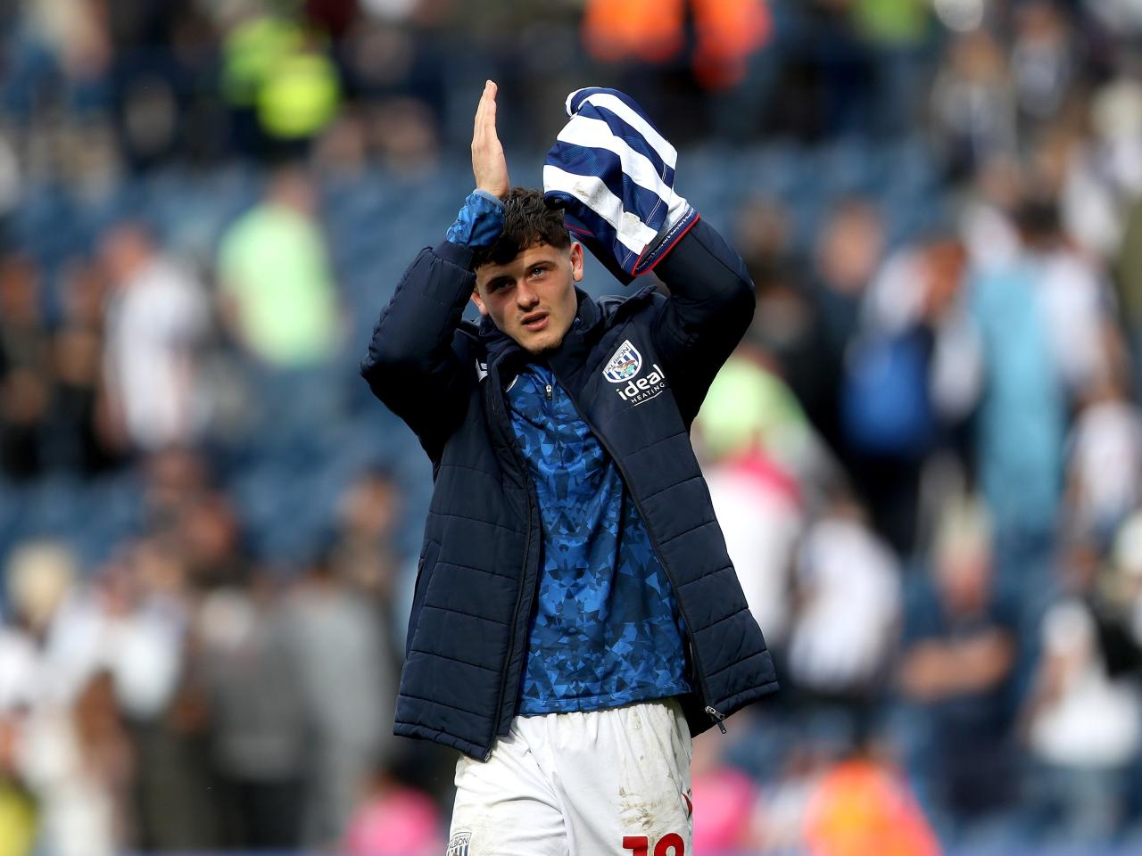 Will Lankshear applauding WBA fans at the end of the Watford game