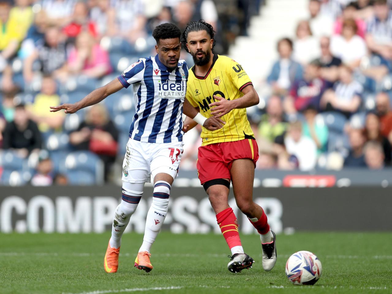 Grady Diangana fighting for the ball against Watford