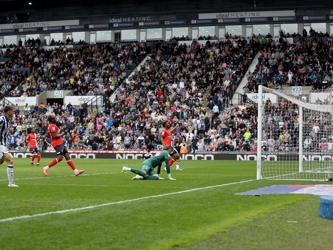 Tom Fellows scoring his second goal against Luton Town