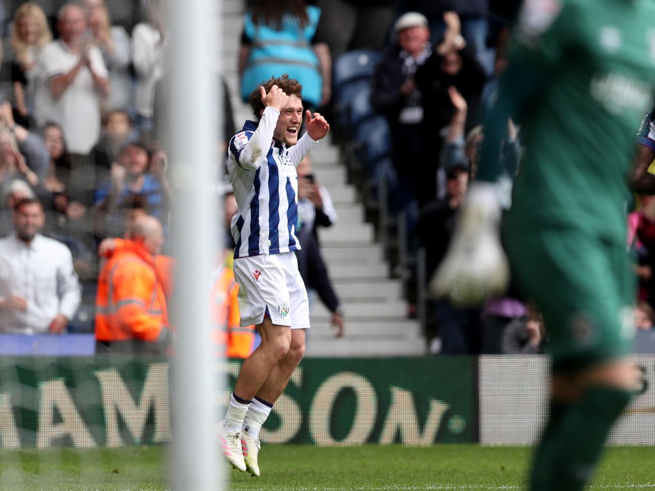 Callum Styles celebrates scoring against Luton Town