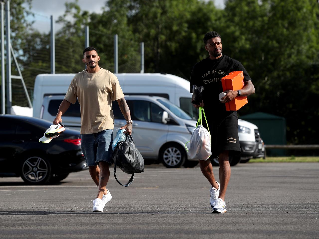 Karlan Grant and Darnell Furlong arriving at the training ground for the first day of pre-season