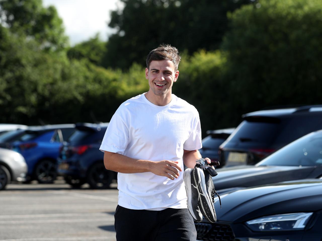 Jayson Molumby arriving at the training ground for the first day of pre-season