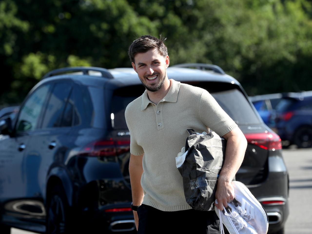 Joe Wildsmith arriving at the training ground for the first day of pre-season