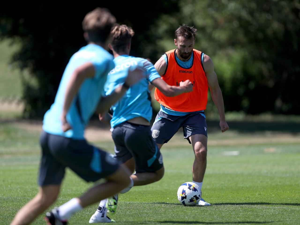Nat Phillips on the ball during a training session