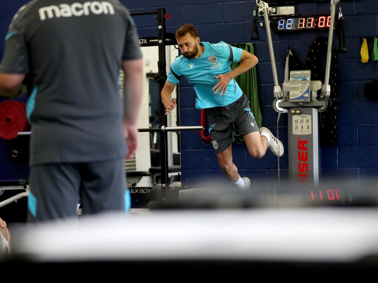 Nat Phillips carrying out a jumping test in the gym