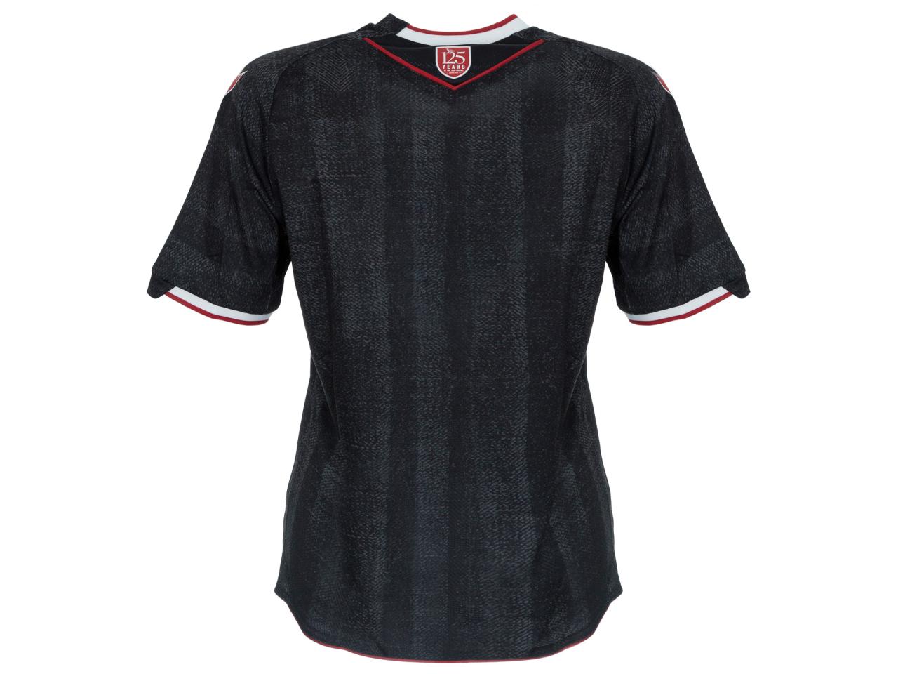 An image of the back of the women's version of Albion's black and red third kit