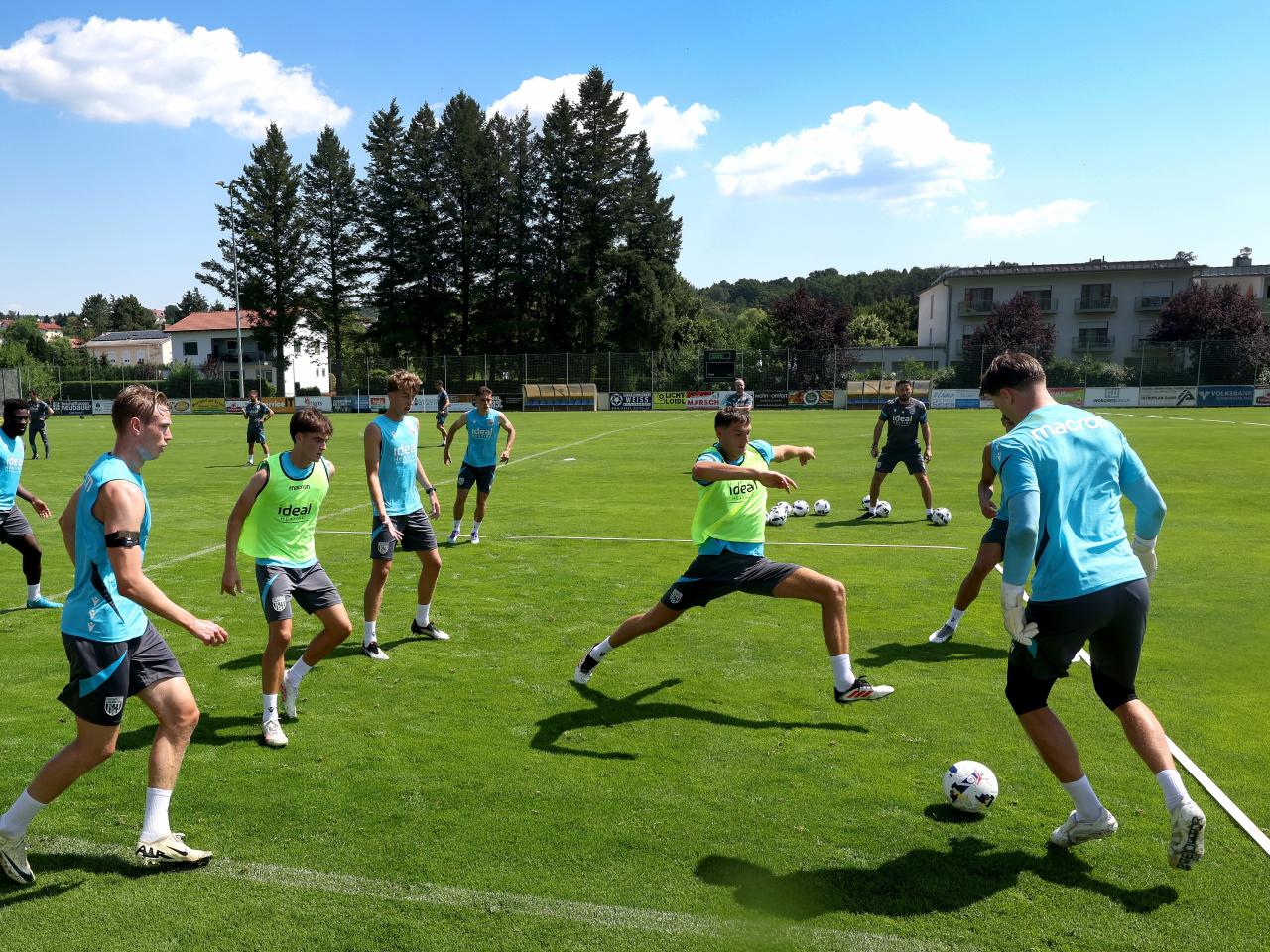 Several players involved in a small-sided game in training