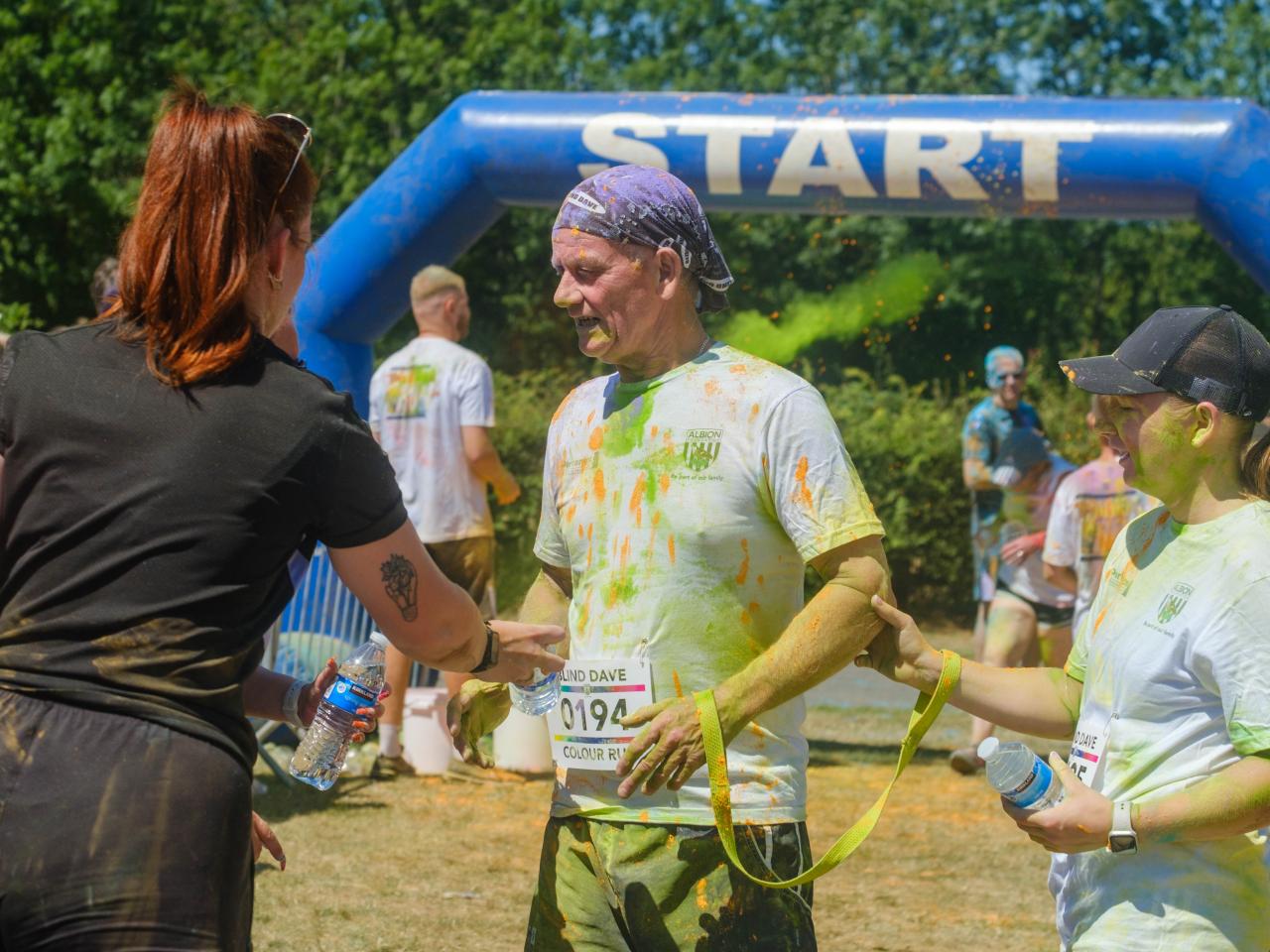 Blind Dave and daughter, Dannie, at the finish area.