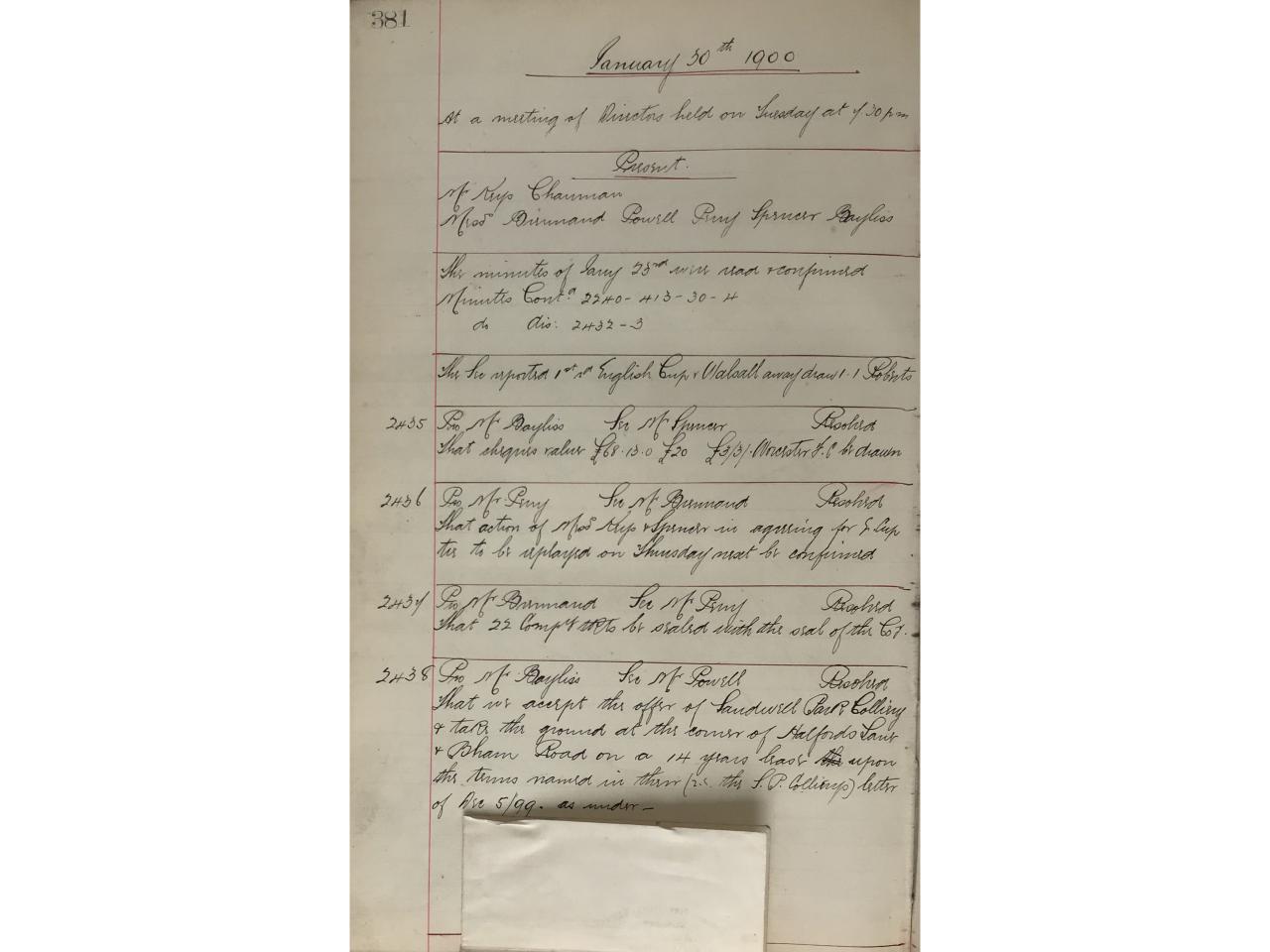 Board Meeting Agreeing to Accept Sandwell Park Colliery offer 30 Jan 1900