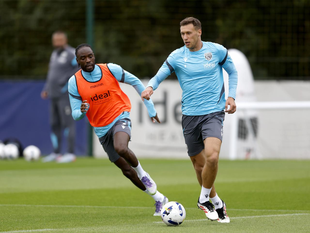 Krystian Bielik on the ball during training 