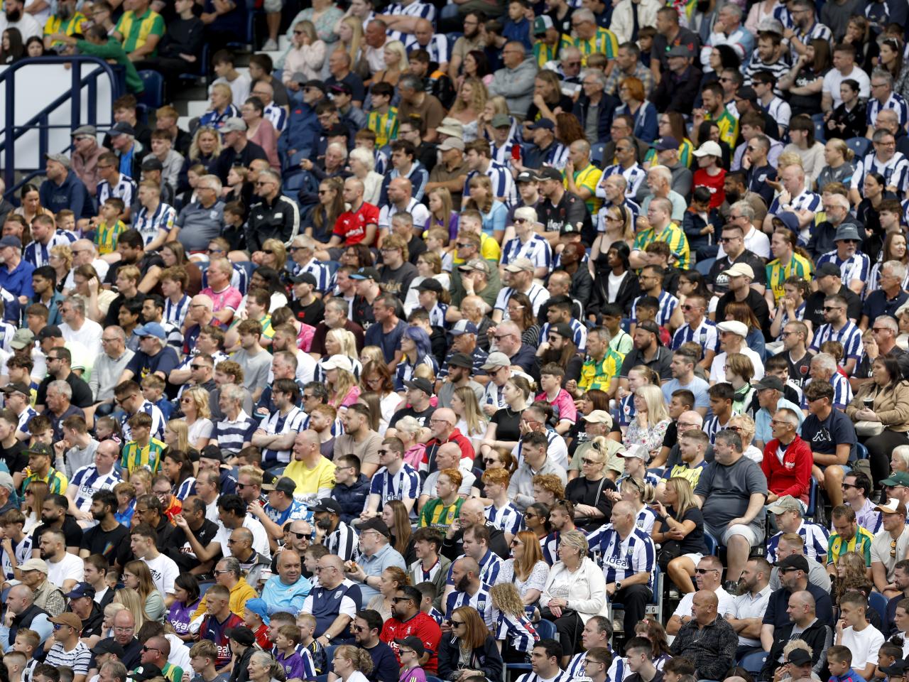 A general view of several hundred WBA fans in the stand during the game against Rayo Vallecano 