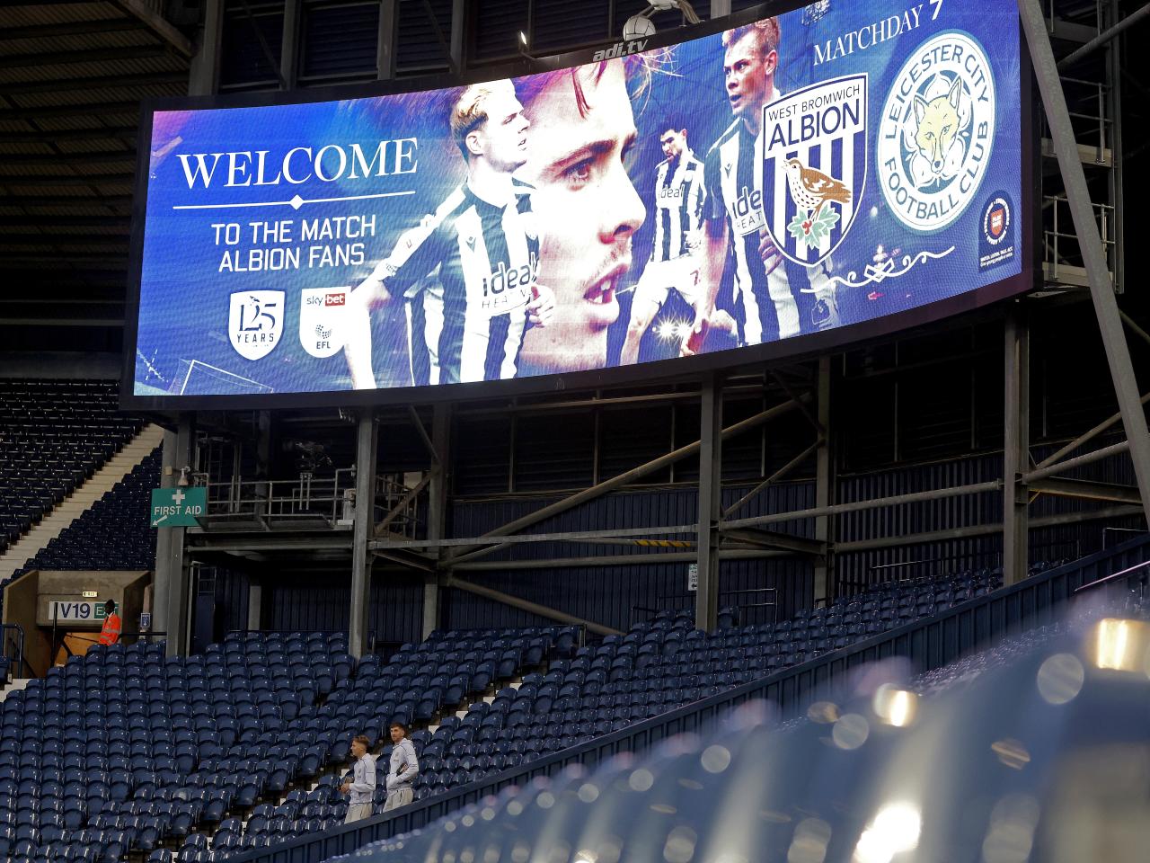 The match poster on the big screen at The Hawthorns for WBA vs Leicester 