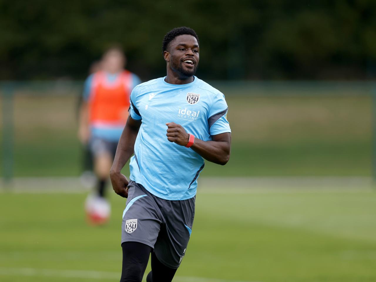 Josh Maja smiling during training 