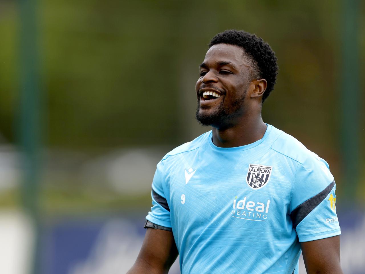 Josh Maja smiling during training 