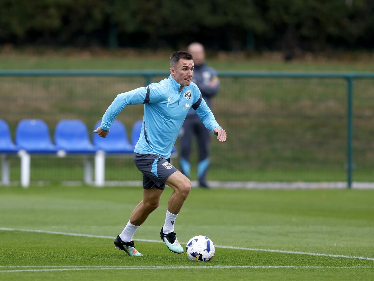 Jed Wallace on the ball during training 